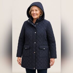 Larry Levine Eggplant Quilted Hooded Puffer Coat L L/S Snap Front Warm Winter Ja